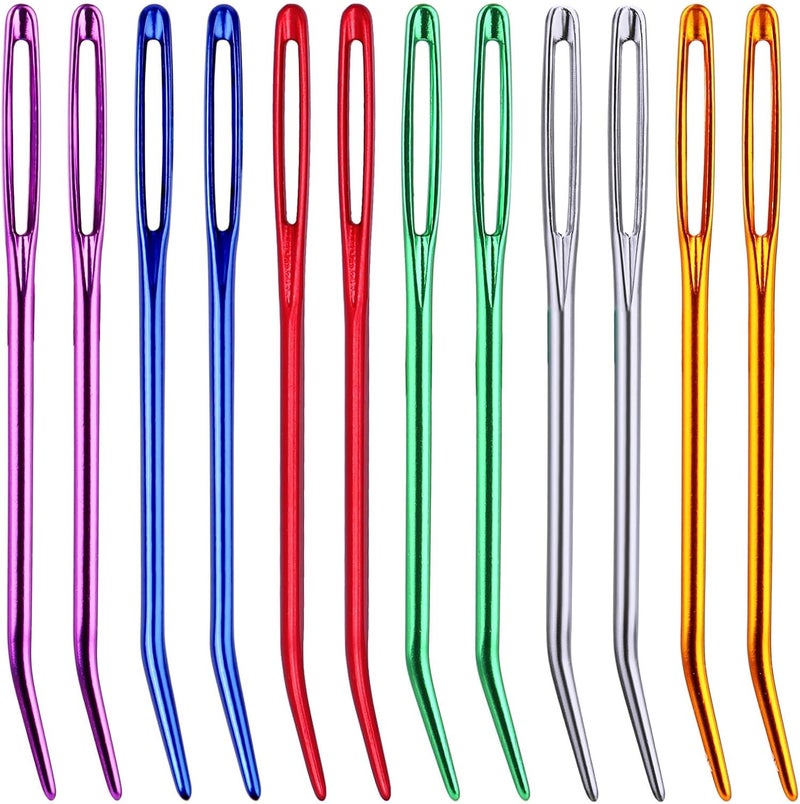Fadoub 12 Pcs Yarn Darning Tapestry Needles, 6 Colors Large Eyes Blunt Yarn Needles, Large Eye Sewing Darning Crochet Needle for Yarn, Crocheting, Weaving with Stitch Markers Storage Box - Image 1